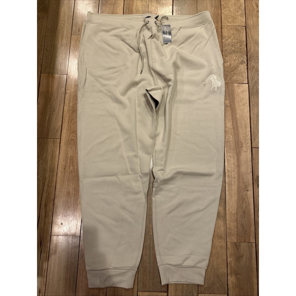 Polo Ralph Lauren Men's Size 4XB Double Knit Leather Big Pony Sweatpants Beige